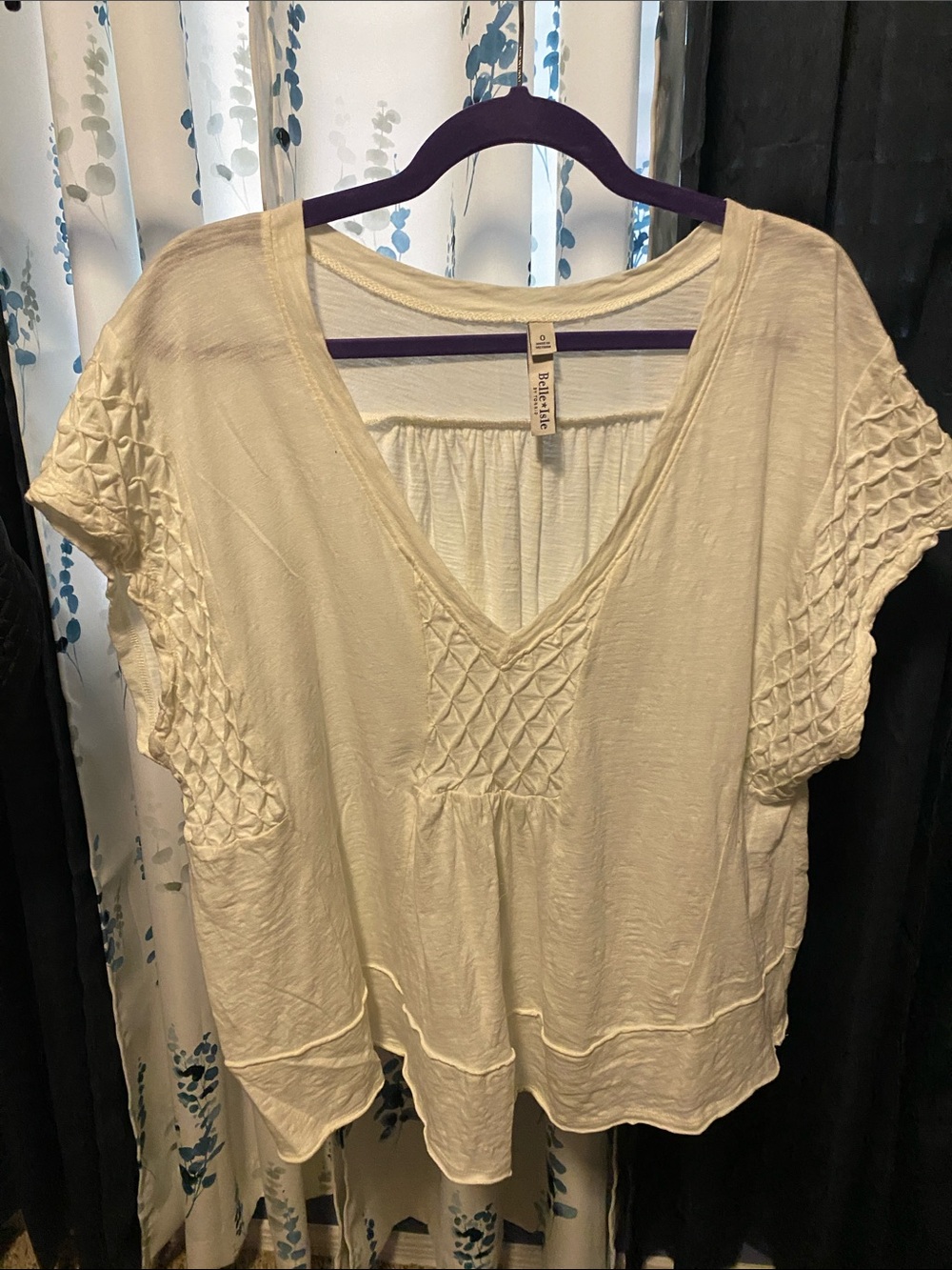 torrid Cream V-Neck Smocked Short Sleeve Tunic